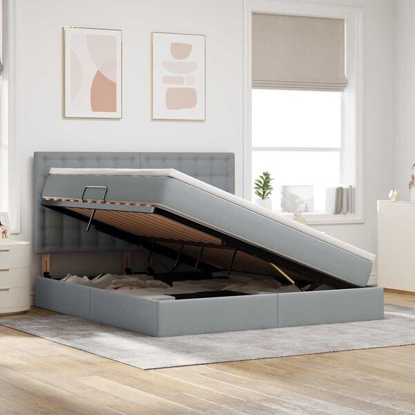 vidaXL Aufbewahrungsbett mit Matratze Hellgrau 160 x 200 cm Polyester