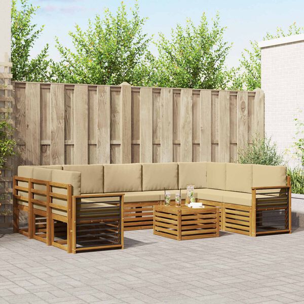vidaXL Sofagarnituren 10 pcs Natur und Beige Massivholz Akazie