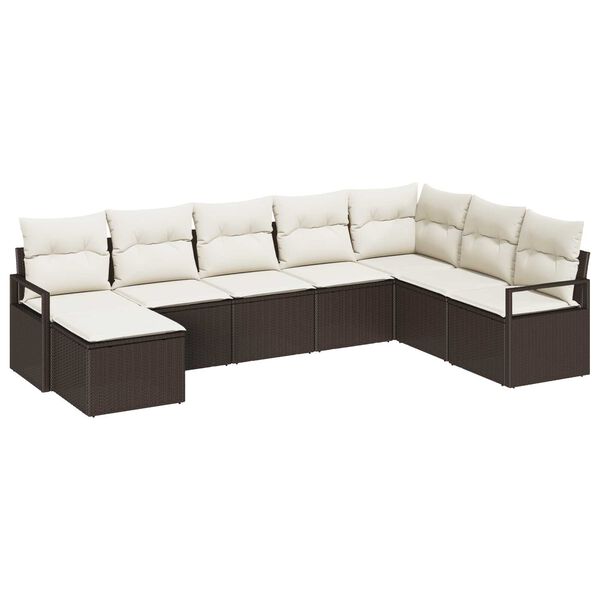 vidaXL Sofa Set mit Kissen 8 pcs Braun und Creme Poly-Rattan