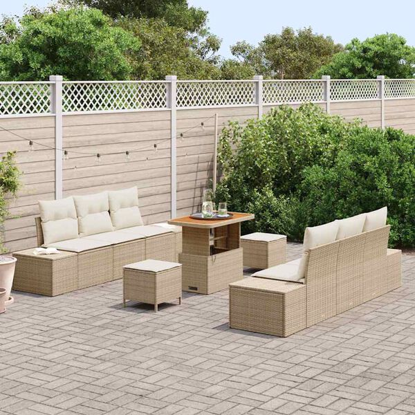 vidaXL Garten-Sofa-Set mit Kissen mit Speicher 9 pcs Beige und Creme