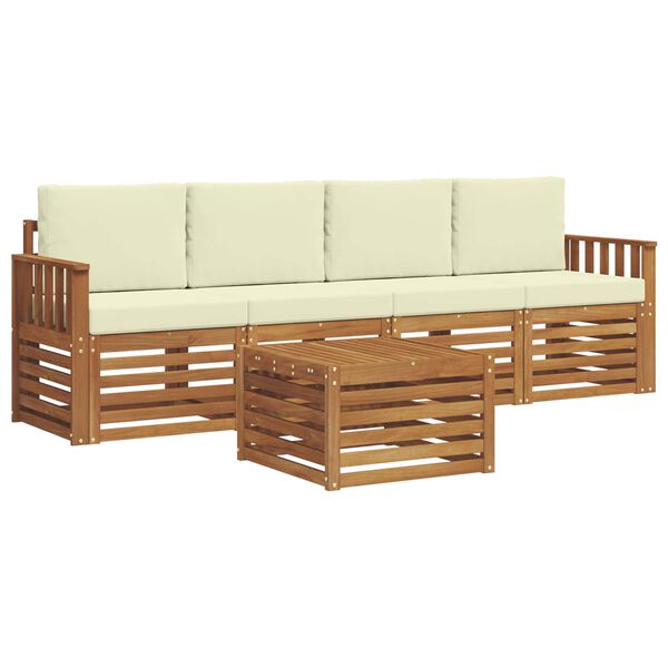 vidaXL Sofagarnituren 5 pcs Natur und Creme Massivholz Akazie