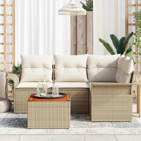 vidaXL Gartensofa-set mit Kissen 5 pcs Beige Poly-Rattan