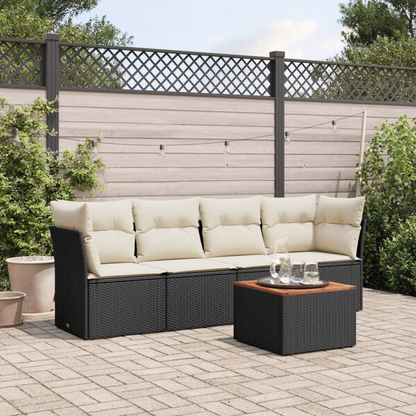 vidaXL 5-tlg. Garten-Sofagarnitur mit Kissen Schwarz Poly Rattan