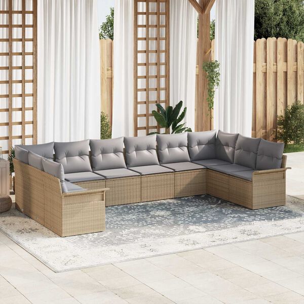 vidaXL Gartensofa-set mit Kissen 10 pcs Beige Poly-Rattan