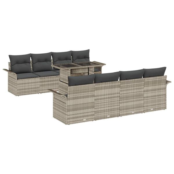 vidaXL Garten-Sofa-Set mit Kissen 9 pcs Hellgrau Poly Rattan