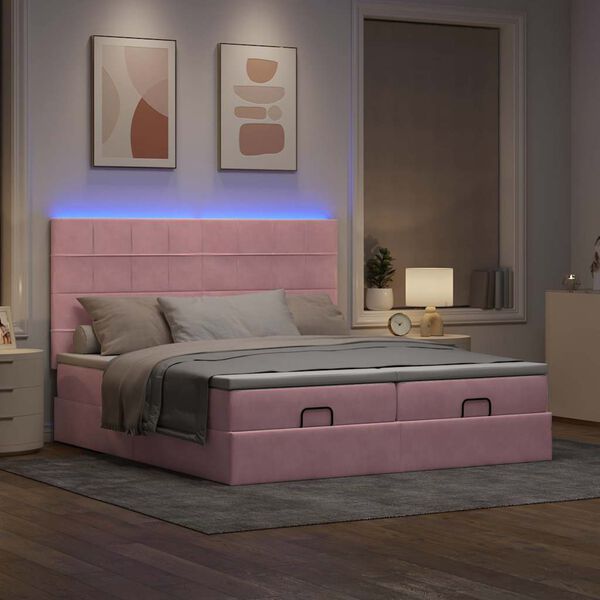 vidaXL Ottoman-Bett mit Matratzen & LEDs Rosa 200x200 cm Samt