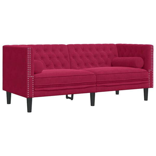 vidaXL Chesterfield-Sofa mit Nackenrollen 2-Sitzer Weinrot Samt