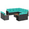 vidaXL 12-teiliges Gartensofa-Set mit Kissen, schwarzes Polyrattan