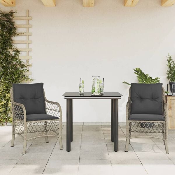 vidaXL 3-tlg. Bistro-Set mit Kissen Hellgrau Poly Rattan