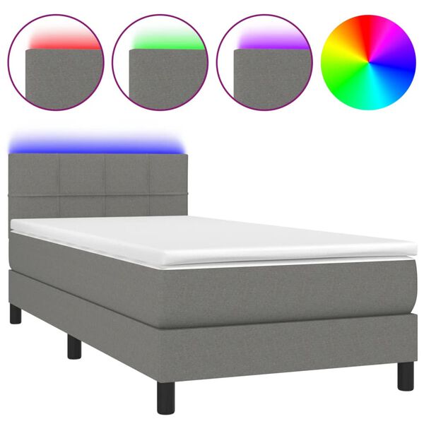 vidaXL Boxspringbett mit Matratze & LED Dunkelgrau 100x200 cm Stoff