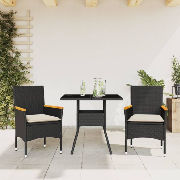 vidaXL 3-tlg. Garten-Essgruppe mit Kissen Grau Poly Rattan Akazie