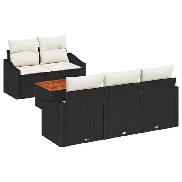 vidaXL Gartensofa-set mit Kissen 6 pcs Schwarz Poly-Rattan