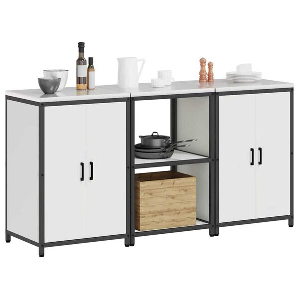 vidaXL Aufbewahrungsset für die Küche mit Regal 3 pcs Weiß Stahl