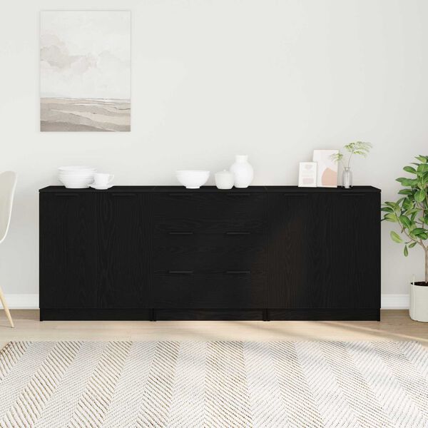 vidaXL Sideboard 3 pcs Schwarz Eichen-Optik 180 x 30 x 70 cm