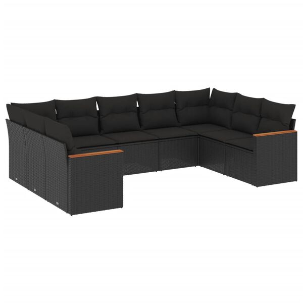 vidaXL 9-tlg. Garten-Sofagarnitur mit Kissen Schwarz Poly Rattan
