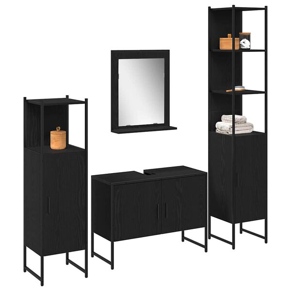 vidaXL Badezimmerm&ouml;bel-Set mit Regal 4 pcs Schwarz Holzwerkstoff