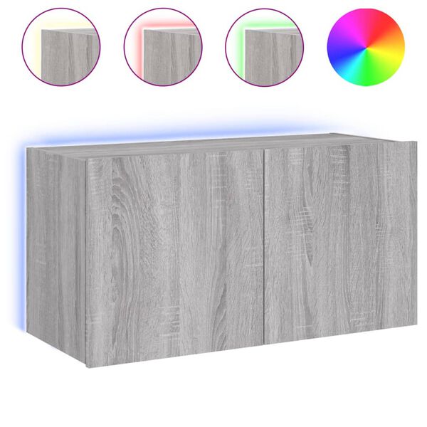 vidaXL TV-Wandschrank mit LED-Leuchten Grau Sonoma 80x35x41 cm