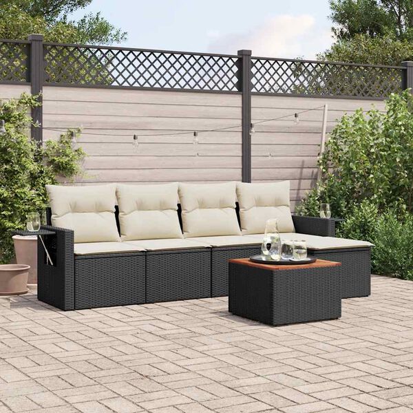 vidaXL 6-tlg. Garten-Sofagarnitur mit Kissen Schwarz Poly Rattan