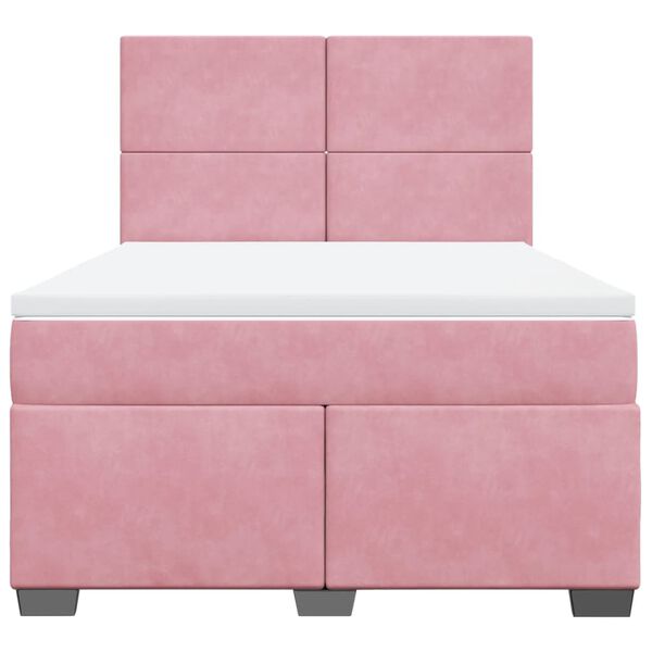 vidaXL Boxspringbett mit Matratze Rosa 140x190 cm Samt