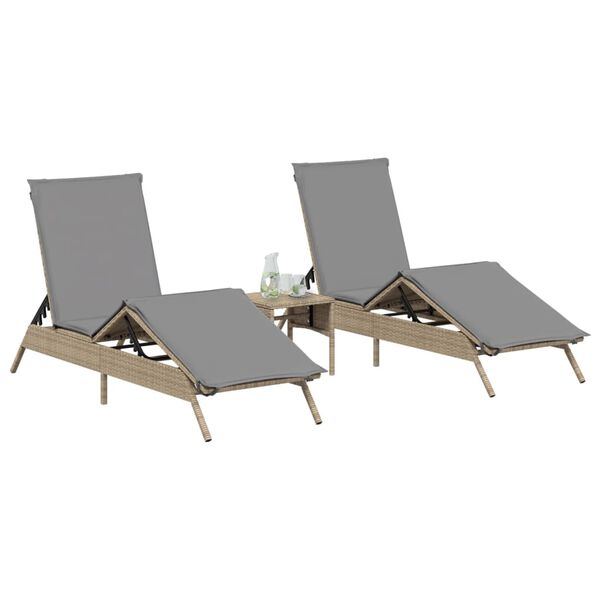 vidaXL Sonnenliegen mit Auflagen 2 Stk. Beige Poly Rattan