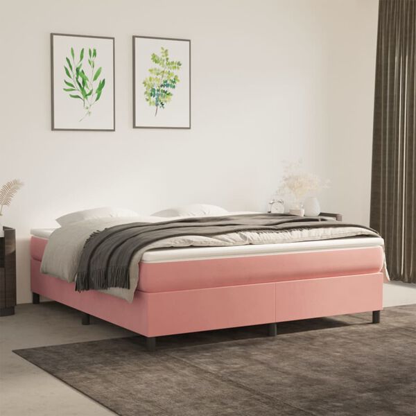 vidaXL Boxspringbett mit Matratze Rosa 160x200 cm Samt