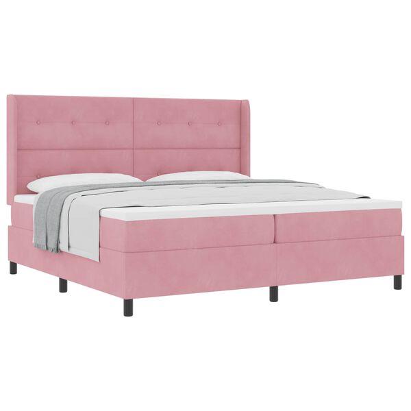 vidaXL Boxspringbett mit Matratze mit Kopfteil Rosa 200 x 200 cm Samt