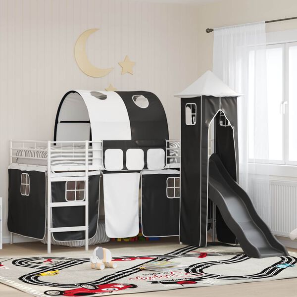 vidaXL Kinderloftbett Wei&szlig; und Schwarz 79,5 x 200 cm Metall