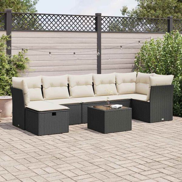 vidaXL 7-tlg. Garten-Sofagarnitur mit Kissen Schwarz Poly Rattan