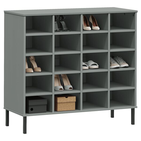 vidaXL Schuhregal OSLO mit Metallbeinen Grau 95x35x87 cm Massivholz