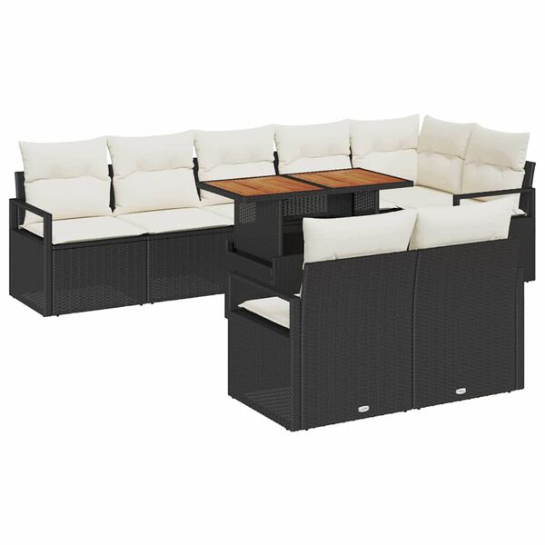 vidaXL Garten-Sofa-Set mit Kissen mit Kissen 9 pcs Schwarz und Creme