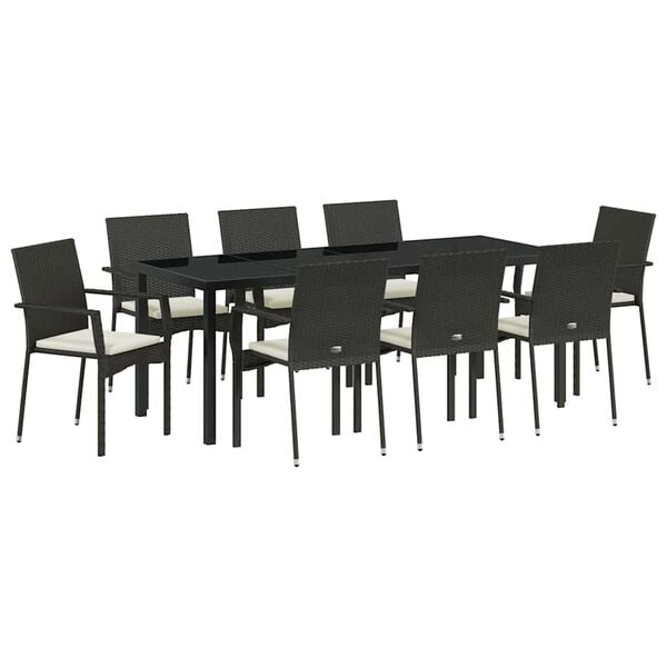 vidaXL Garten Essgruppe mit Kissen 9 pcs Schwarz Poly-Rattan