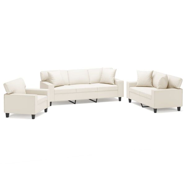 vidaXL 3-tlg. Sofagarnitur mit Kissen Creme Kunstleder