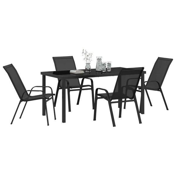 vidaXL Garten Essgruppe 5 pcs Schwarz Pulverbeschichteter Stahl