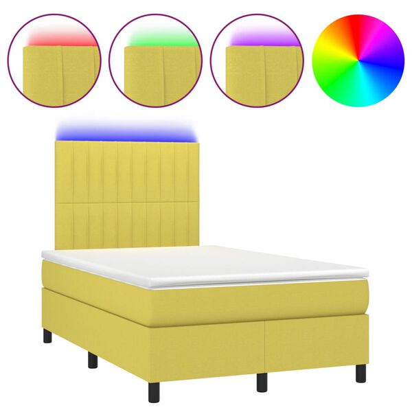 vidaXL Boxspringbett mit Matratze & LED Gr&uuml;n 120x200 cm Stoff