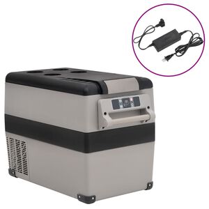 vidaXL K&uuml;hlbox mit Griff und Adapter Schwarz und Grau 35 L PP & PE