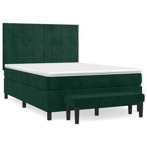 vidaXL Boxspringbett mit Matratze Dunkelgr&uuml;n 140x200 cm Samt