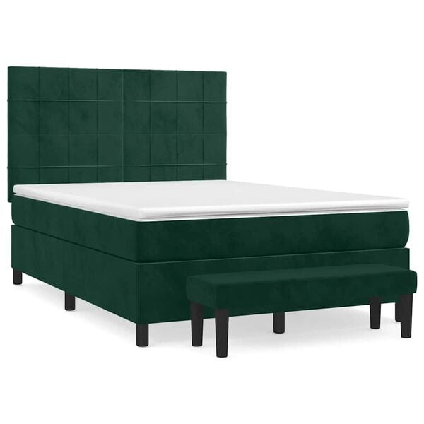 vidaXL Boxspringbett mit Matratze Dunkelgr&uuml;n 140x200 cm Samt