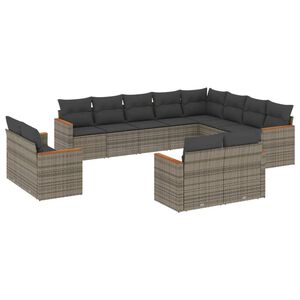 vidaXL 12-tlg. Garten-Sofagarnitur mit Kissen Grau Poly Rattan