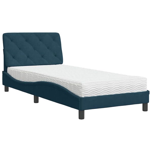 vidaXL Bett mit Matratze Blau 90x200 cm Samt