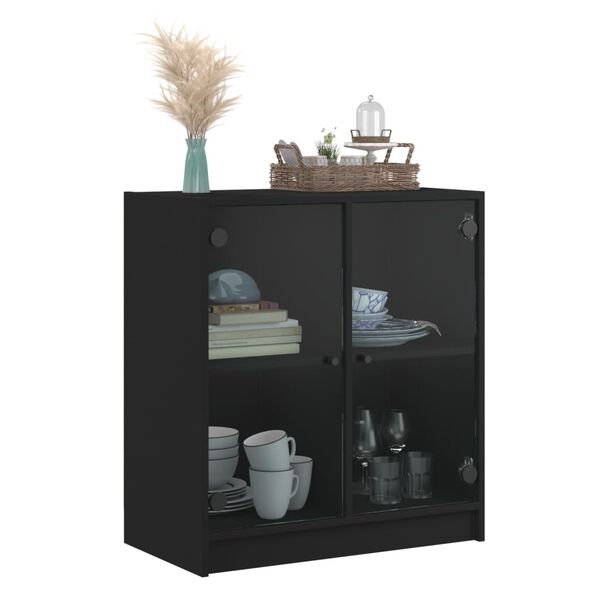 vidaXL Beistellschrank mit Glast&uuml;ren Schwarz 68x37x75,5 cm