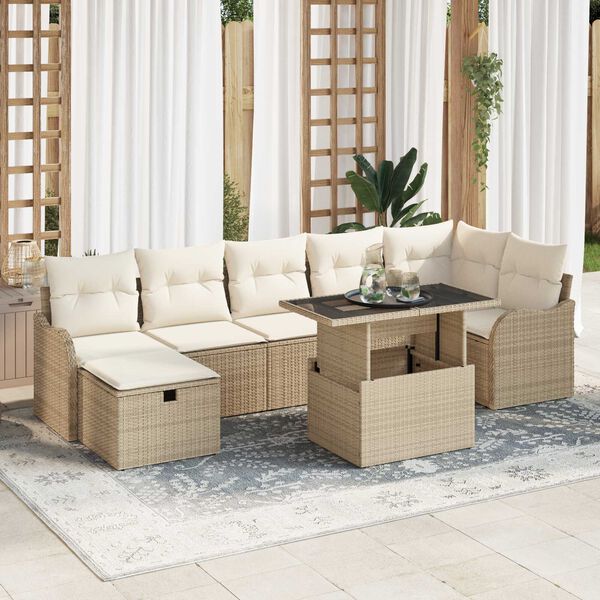 vidaXL Garten-Sofa-Set mit Kissen mit Speicher 8 pcs Beige Poly Rattan