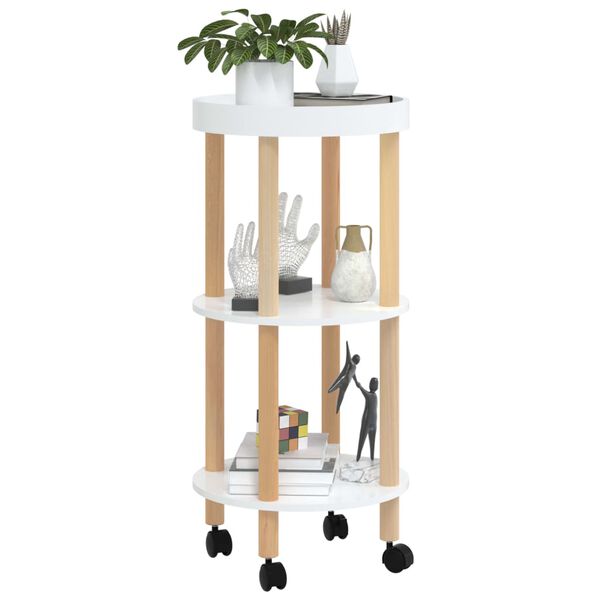 vidaXL Servierwagen 3 Etagen Weiß 38x38x82cm Holzwerkstoff Kiefernholz