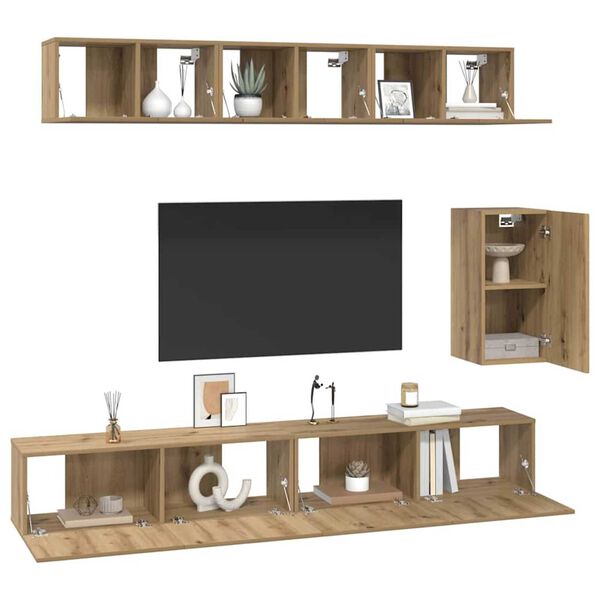 vidaXL TV-Schrank-Set Wandmontiert 6 pcs Artisan-Eiche Holzwerkstoff