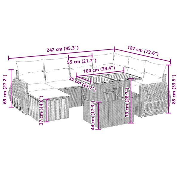vidaXL 8-tlg. Garten-Sofagarnitur mit Kissen Beige Poly Rattan