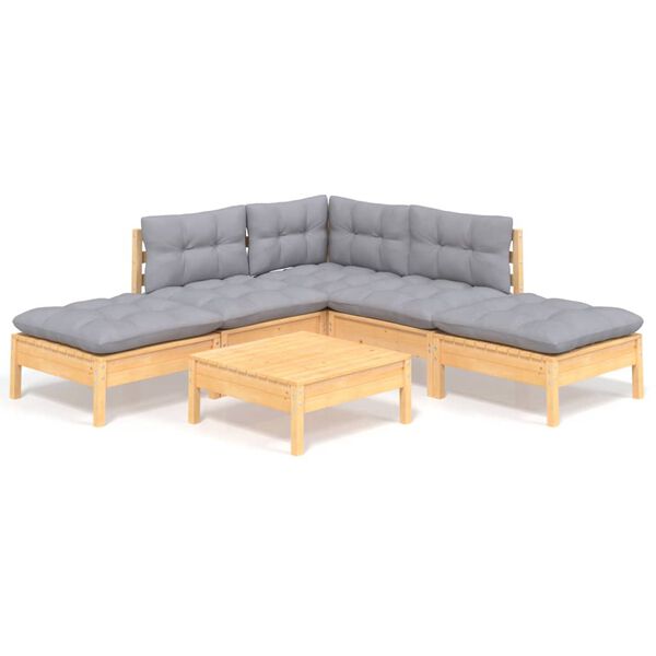 vidaXL 6-tlg. Garten-Lounge-Set mit Grauen Kissen Kiefernholz