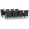 vidaXL 9-tlg. Garten-Essgruppe mit Kissen Schwarz Poly Rattan