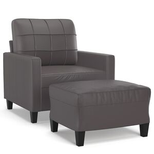 vidaXL Sessel mit Hocker Grau 60 cm Kunstleder