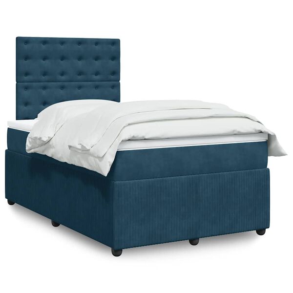 vidaXL Boxspringbett mit Matratze Blau 120x200 cm Samt