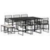 vidaXL 11-tlg. Garten-Essgruppe mit Kissen Schwarz Poly Rattan