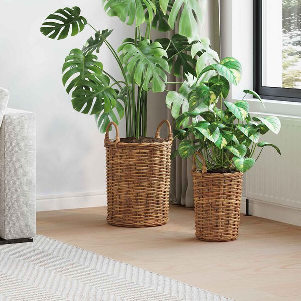 vidaXL Blumentopfkorb mit Speicher 2 pcs Braun Kubu Rattan